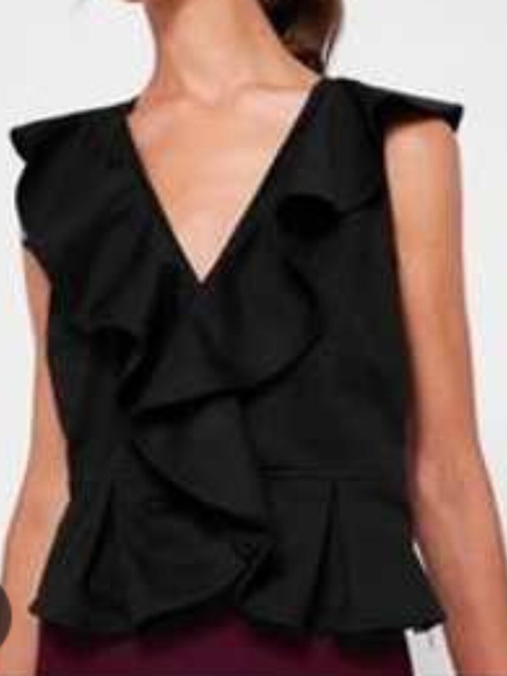 Ted Baker Black Peplum Top Ruffle Sleeves Size 2 Elegant Workwear